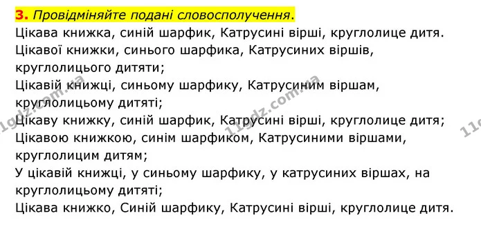 3. Провідміняйте подані словосполучення. — ГДЗ Українська мова 6 клас Авраменко