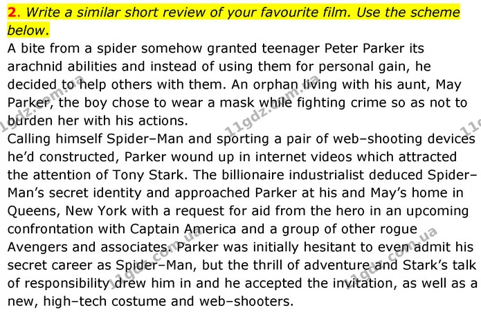 2. Write a similar short review of your favourite film. Use the scheme below. — ГДЗ Англійська мова 7 клас Карпюк