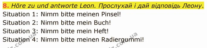 8. Höre zu und antworte Leon. Прослухай і дай відповідь Леону. — ГДЗ Німецька мова 5 клас Сотникова (1 рік)
