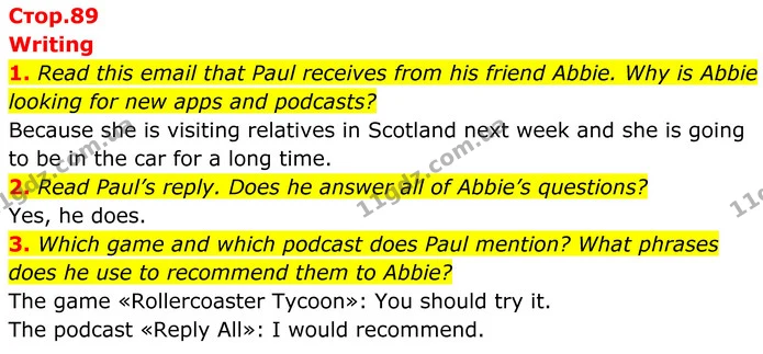 1. Read this email that Paul receives from his friend Abbie. Why is Abbie looking for new apps and podcasts? — ГДЗ Англійська мова 8 клас Стайрінг (Prepare)