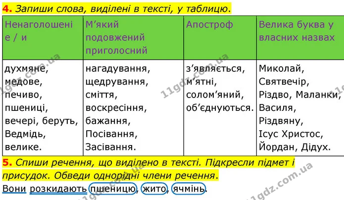 4. Запиши слова, виділені в тексті, у таблицю. — ГДЗ Українська мова та читання 4 клас Большакова