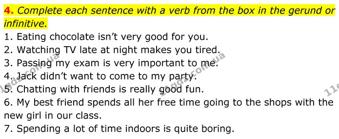 4. Complete each sentence with a verb from the box in the gerund or infinitive. — ГДЗ Англійська мова 7 клас Коста