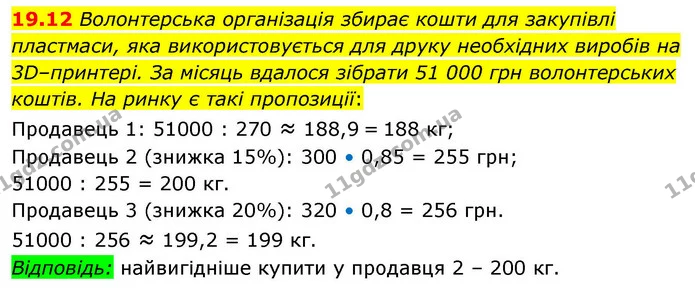 19.12 Волонтерська організація збирає кошти для закупівлі пластмаси, яка використовується для друку необхідних виробів на 3D–принтері — ГДЗ Алгебра 9 клас Істер