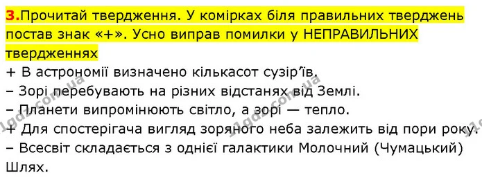 3. Прочитай твердження. У комірках біля правильних тверджень постав знак «+». Усно виправ помилки у НЕПРАВИЛЬНИХ твердженнях — ГДЗ Робочий зошит Пізнаємо природу 6 клас Коршевнюк