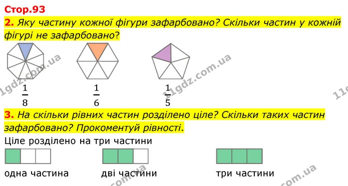 2. Яку частину кожної фігури зафарбовано? Скільки частин у кожній фігурі не зафарбовано? — ГДЗ Математика 4 клас Скворцова