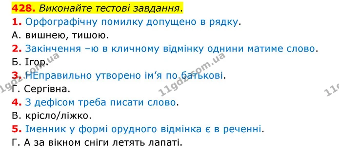 428. Виконайте тестові завдання. — ГДЗ Українська мова 6 клас Заболотний 2023