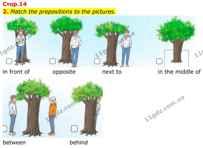 2. Match the prepositions to the pictures. — ГДЗ Англійська мова 8 клас Карпюк 2025