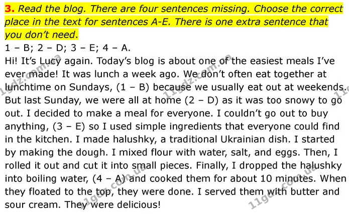 3. Read the blog. There are four sentences missing. Choose the correct place in the text for sentences A-E. There is one extra sentence — ГДЗ робочий зошит Англійська мова 7 клас Prepare