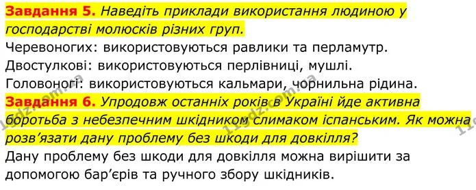 5. Наведіть приклади використання людиною у господарстві молюсків різних груп. — ГДЗ Робочий зошит Біологія 7 клас Мирна 2024