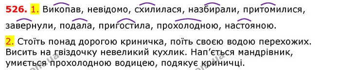 526. 1. Викопав, невідомо, схилилася, назбирали, притомилися, завернули, подала, пригостила, прохолодною, настояною. — ГДЗ Українська мова 5 клас Єрмоленко 2018