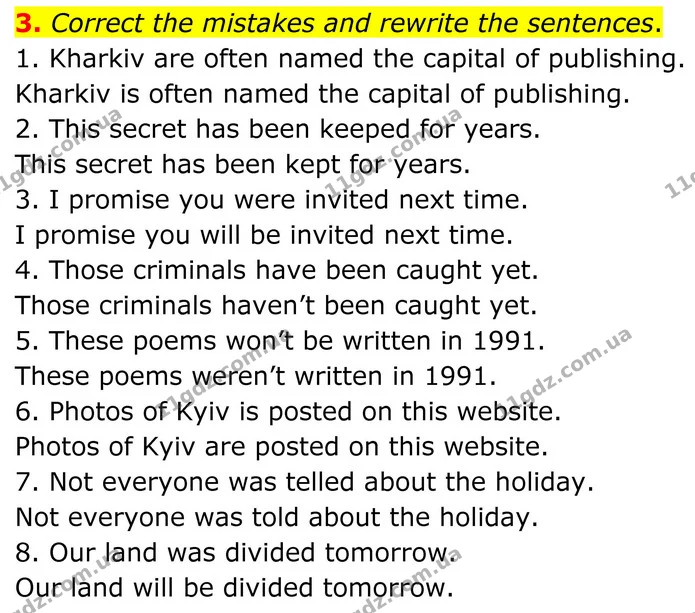 3. Correct the mistakes and rewrite the sentences. — ГДЗ граматика Англійська мова 8 клас Карпюк