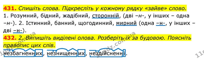 431. Спишіть слова. Підкресліть у кожному рядку «зайве» слово. — ГДЗ Відповіді Українська мова 6 клас Єрмоленко