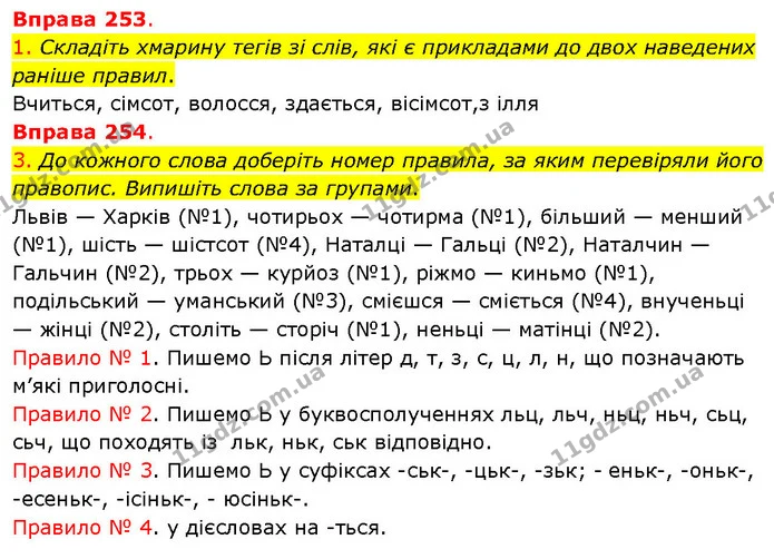 1. Складіть хмарину тегів зі слів, які є прикладами до двох наведених раніше правил. — ГДЗ Українська мова 5 клас Літвінова