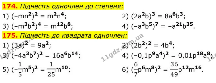 174. Піднесіть одночлен до степеня: — ГДЗ Алгебра 7 клас Істер 2020