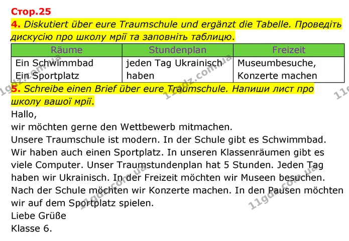 4. Diskutiert über eure Traumschule und ergänzt die Tabelle. Проведіть дискусію про школу мрії та заповніть таблицю. — ГДЗ Робочий зошит Німецька мова 6 клас Гоголєва