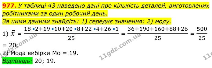 977. У таблиці 43 наведено дані про кількість деталей, виготовлених — ГДЗ Алгебра 8 клас Тарасенкова