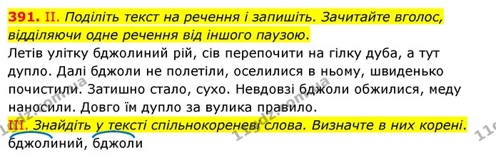391. II. Поділіть текст на речення і запишіть. Зачитайте вголос, відділяючи одне речення від іншого паузою. — ГДЗ Українська мова 5 клас Заболотний 2022