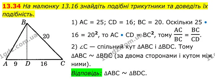 13.34 На малюнку 13.16 знайдіть подібні трикутники та доведіть їх подібність. — ГДЗ Геометрія 8 клас Істер