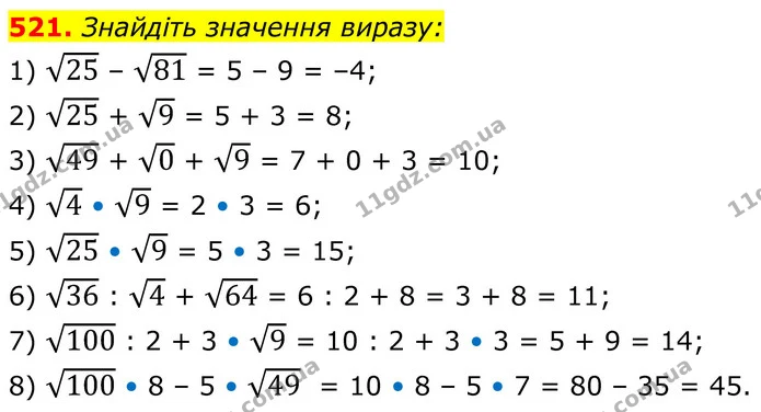 521. Знайдіть значення виразу: — ГДЗ Алгебра 8 клас Тарасенкова