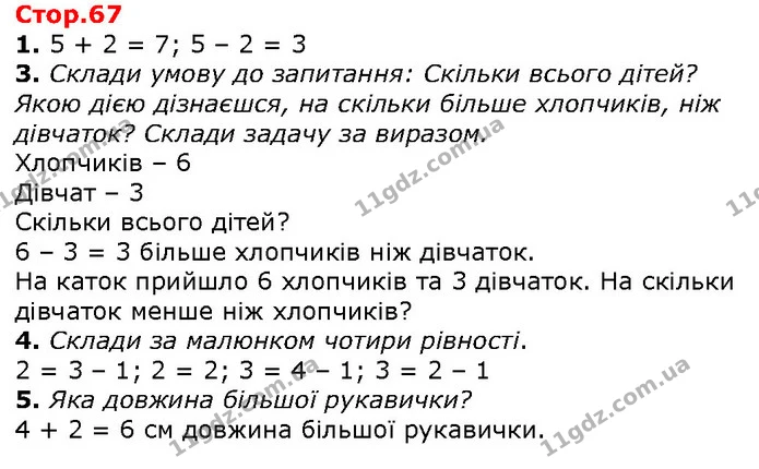 1. 5 + 2 = 7; 5 – 2 = 3 — ГДЗ Математика 1 клас Лишенко 2018