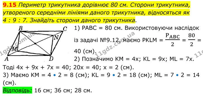 9.15 Периметр трикутника дорівнює 80 см. Сторони трикутника, — ГДЗ Геометрія 8 клас Істер