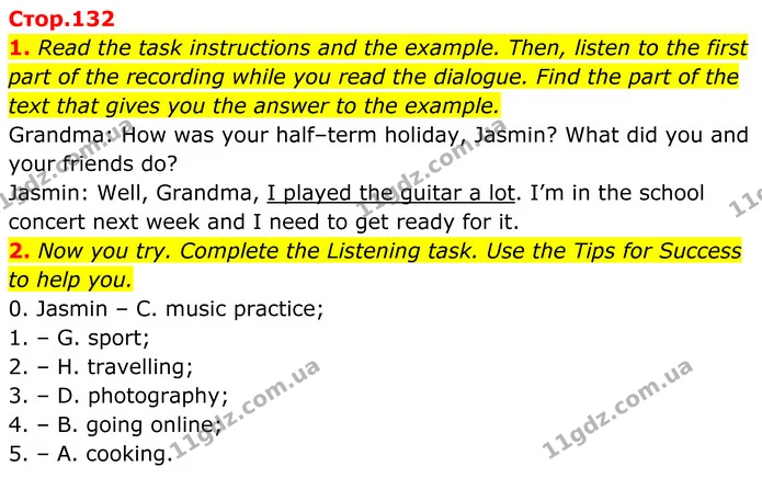 1. Read the task instructions and the example. Then, listen to the first part of the recording while you read the dialogue. Find the — ГДЗ Англійська мова 7 клас Коста