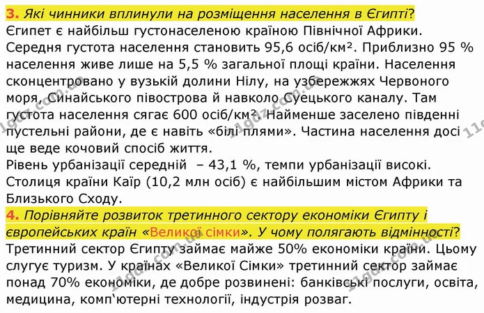 3. Які чинники вплинули на розміщення населення в Єгипті? — ГДЗ Географія 10 клас Бойко