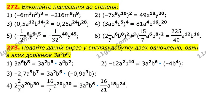 272. Виконайте піднесення до степеня: — ГДЗ Алгебра 7 клас Мерзляк, Полонський 2015