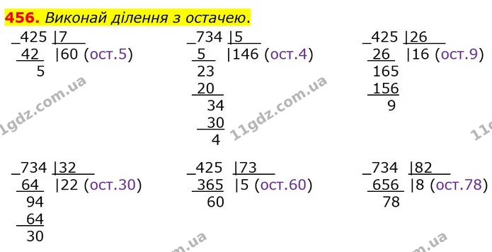 456. Виконай ділення з остачею. — ГДЗ Математика 4 клас Заїка