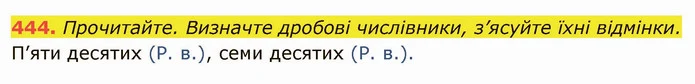 444. Прочитайте. Визначте дробові числівники, з’ясуйте їхні відмінки. — ГДЗ Українська мова 6 клас Глазова