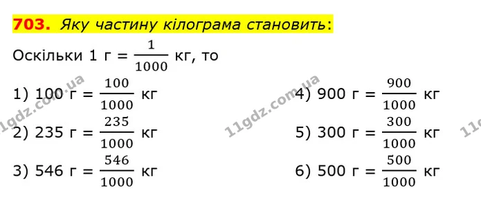 703. Яку частину кілограма становить: — ГДЗ Математика 5 клас Тарасенкова