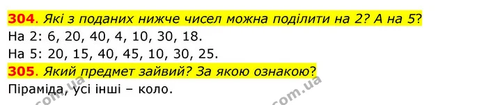304. Які з поданих нижче чисел можна поділити на 2? А на 5? — ГДЗ Математика 3 клас Бевз 1 частина