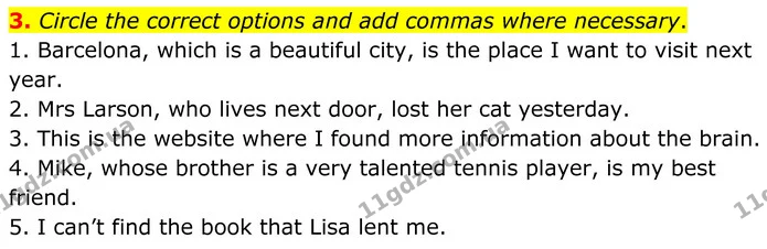 3. Circle the correct options and add commas where necessary. — ГДЗ Англійська мова 8 клас Мітчелл