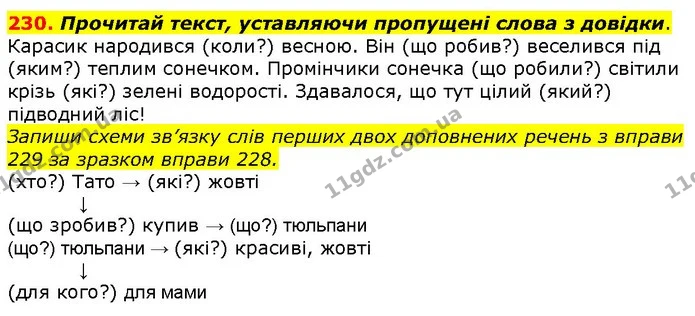 230. Прочитай текст, уставляючи пропущені слова з довідки. — ГДЗ Українська мова 2 клас Захарійчук