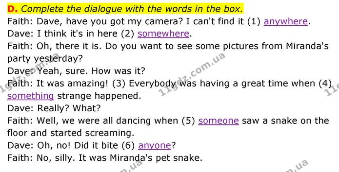 D. Complete the dialogue with the words in the box. — ГДЗ Робочий зошит Англійська мова 6 клас Мітчелл