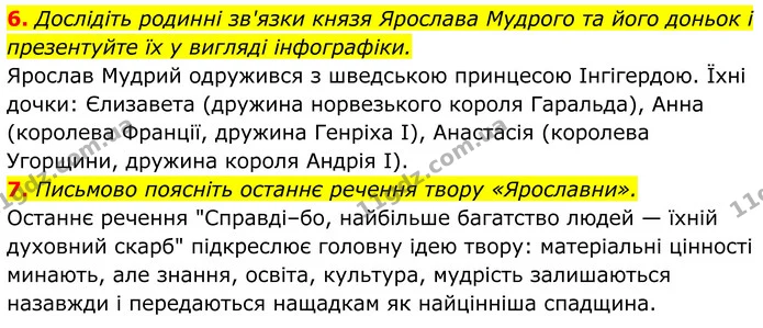 6. Дослідіть родинні зв'язки князя Ярослава Мудрого та його доньок і презентуйте їх у вигляді інфографіки. — ГДЗ Українська література 8 клас Калинич