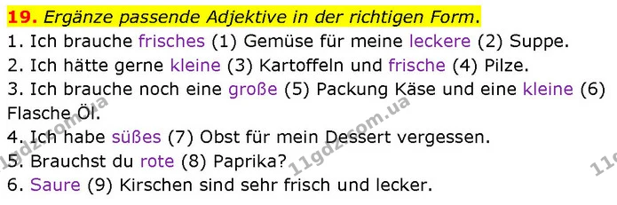 19. Ergänze passende Adjektive in der richtigen Form. — ГДЗ Німецька мова 7 клас Басай