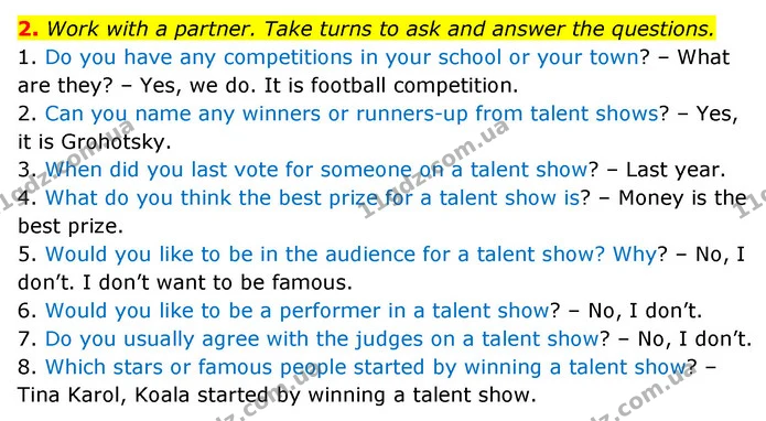 2. Work with a partner. Take turns to ask and answer the questions. — ГДЗ Англійська мова 6 клас Коста (Prepare 6)