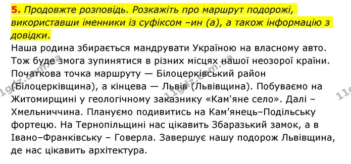 5. Продовжте розповідь. Розкажіть про маршрут подорожі, використавши іменники із суфіксом –ин (а), а також інформацію з довідки. — ГДЗ Українська мова 6 клас Авраменко
