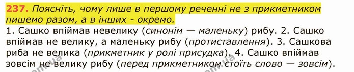 237. Поясніть, чому лише в першому реченні не з прикметником — ГДЗ Українська мова 6 клас Заболотний 2019