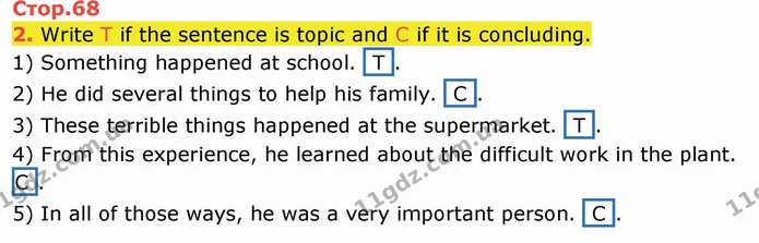 2. Write T if the sentence is topic and C if it is concluding. — ГДЗ Робочий зошит англійська мова 10 клас Ходаковська