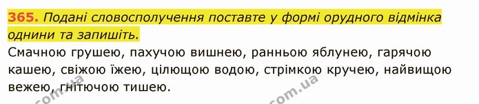 365. Подані словосполучення поставте у формі орудного відмінка однини та запишіть. — ГДЗ Українська мова 6 клас Глазова