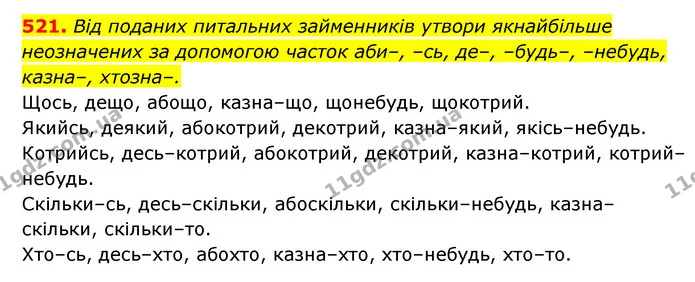 521. Від поданих питальних займенників утвори якнайбільше — ГДЗ Українська мова 6 клас Онатій