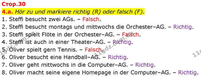 4.a. Hör zu und markiere richtig (R) oder falsch (F). — ГДЗ Німецька мова 7 клас Басай