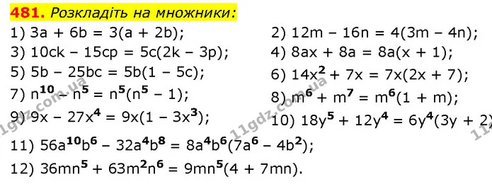 481. Розкладіть на множники: — Алгебра 7 клас Мерзляк 2024