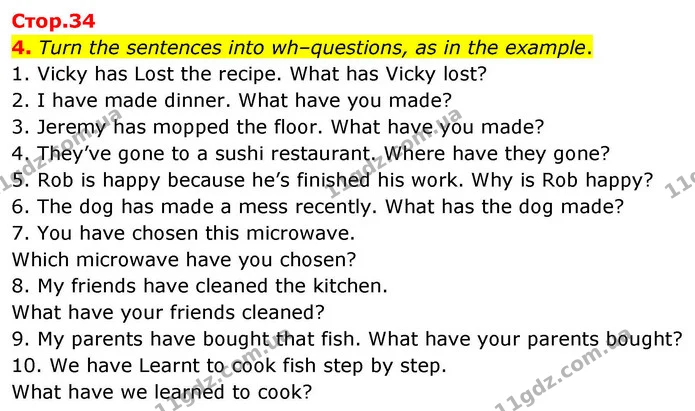 4. Turn the sentences into wh–questions, as in the example. — ГДЗ зошит grammar Англійська мова 7 клас Карпюк