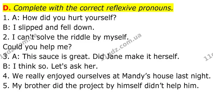 D. Complete with the correct reflexive pronouns. — ГДЗ граматика Англійська мова 7 клас Мітчелл
