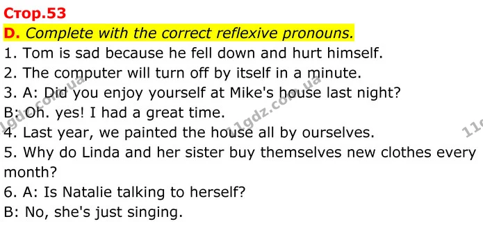 D. Complete with the correct reflexive pronouns. — ГДЗ граматика Англійська мова 7 клас Мітчелл