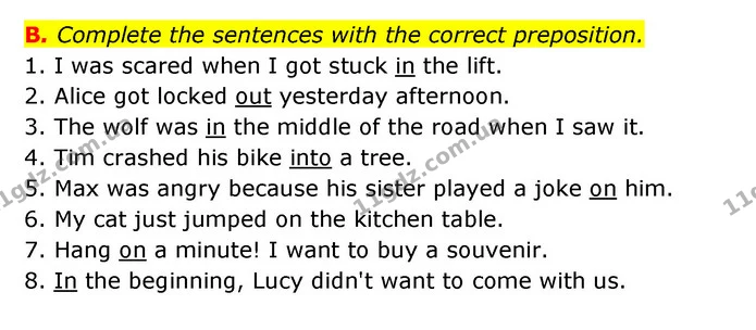 B. Complete the sentences with the correct preposition. — ГДЗ Робочий зошит Англійська мова 6 клас Мітчелл