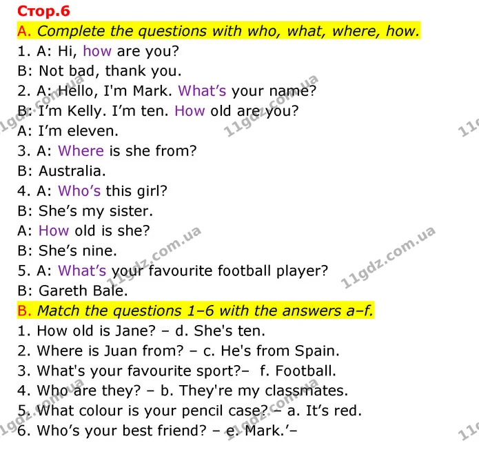 A. Complete the questions with who, what, where, how. — ГДЗ Зошит граматика Англійська мова Мітчелл